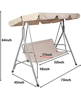 Simplie Fun Outdoor Porch Patio Swing Chair With Stand And Waterproof Canopy All Weather Resistant Swing Bench