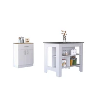 Simplie Fun California 2 Piece Kitchen Set, Delos Kitchen Island + Barbados Pantry Cabinet, White Onyx Light Oak