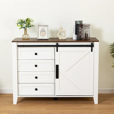 Simplie Fun Multi-functional furniture in brown & white: Drawer Dresser Cabinet, Sideboard, Bar Cabinet, Buffet Server Console