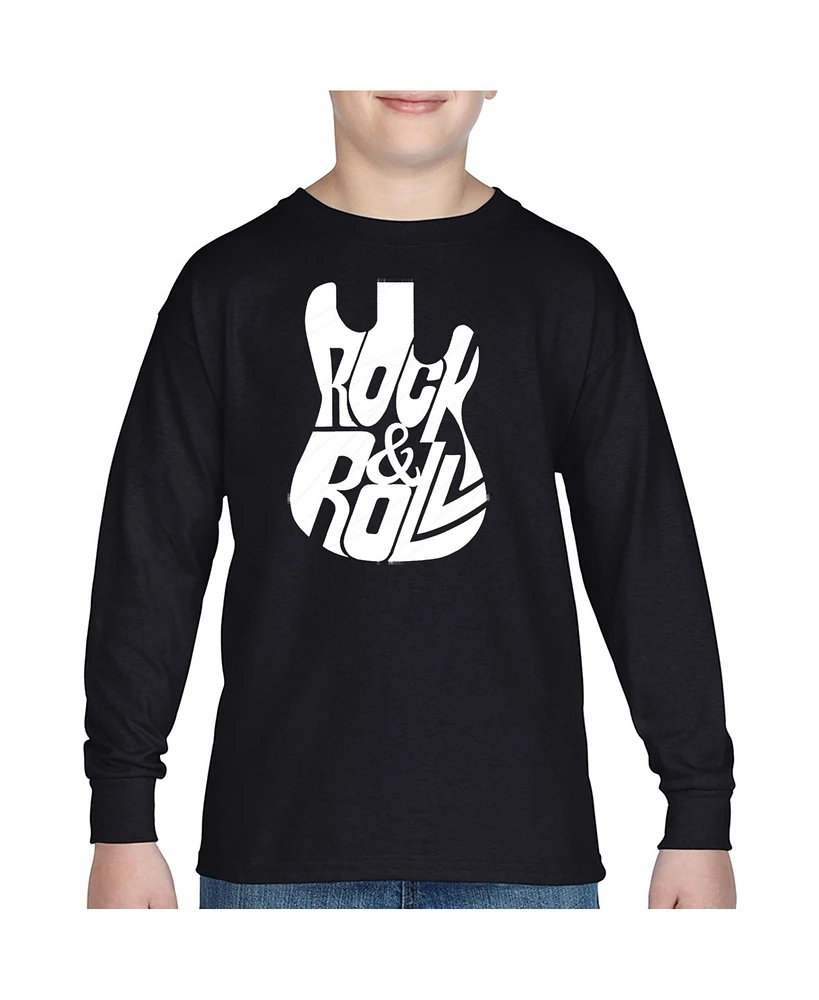 La Pop Art Boys Rock And Roll Guitar Word Long Sleeve T-Shirt