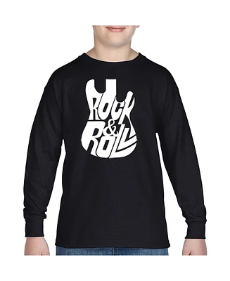 La Pop Art Boys Rock And Roll Guitar Word Long Sleeve T-Shirt