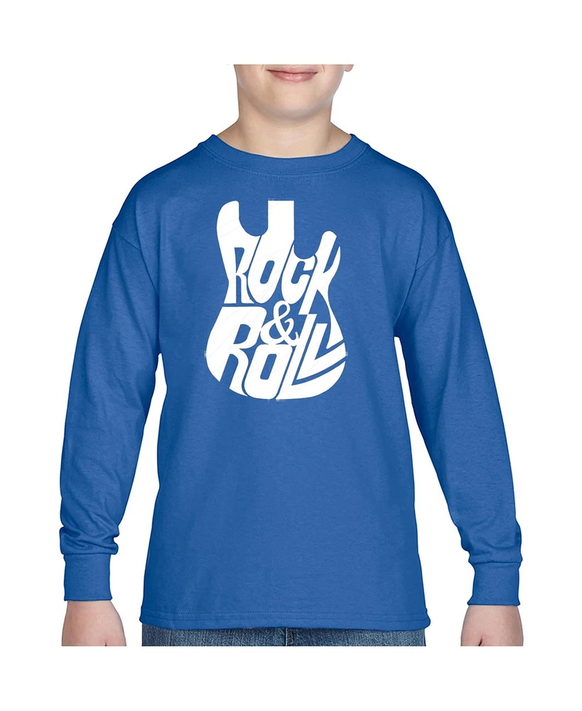 La Pop Art Boys Rock And Roll Guitar Word Art Long Sleeve T-Shirt