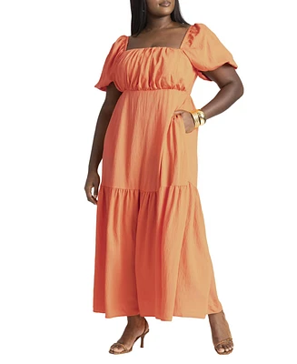 Eloquii Women's Plus Size Puff Sleeve Tiered Dress