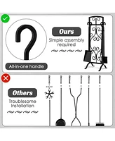 Sugift 5 Piece Wrought Iron Fireplace Tools with Decor Holder