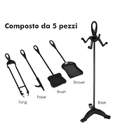 5 Pieces Rustic Heavy Duty Compact Wrought Iron Fireplace Tools Set