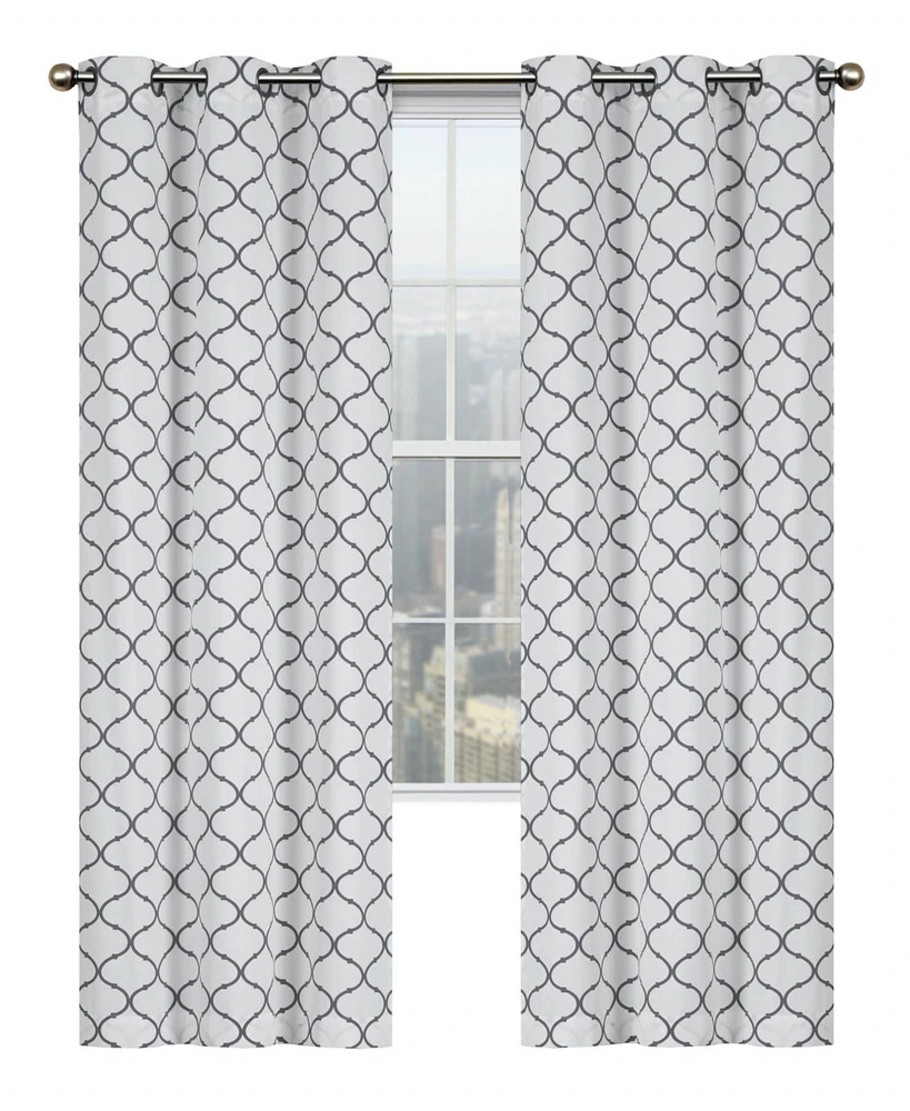 Kate Aurora Contemporary Living 2 Pack Gray And White Trellis Clover Window Curtains - 38 in. W x 84 in. L