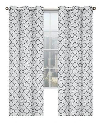 Kate Aurora Contemporary Living 2 Pack Gray And White Trellis Clover Window Curtains - 38 in. W x 84 in. L