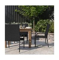 Merrick Lane Set Of 4 Mathias Indoor/Outdoor Black Wicker Patio Chairs With Powder Coated Steel Frame, Comfortably Curved Back And Arms