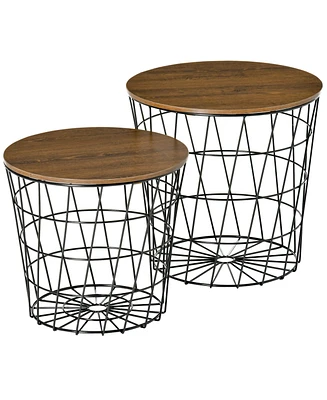 Simplie Fun Black Brown Nesting End Tables with Storage