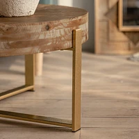 31.29"Modern Retro Splicing Round Coffee Table, Fir Wood Table Top With Gold Cross Legs Base