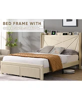 Streamdale Furniture Upholstered Queen Bed Frame with Storage & Usb Charging