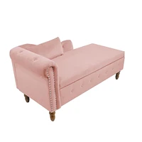 Velvet Chaise Lounge with Storage & Pillow