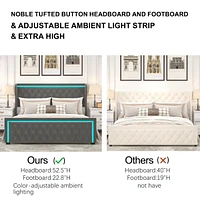 Grey Velvet Platform Bed with Led Headboard
