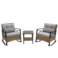 3 Pieces Rocking Rattan Set Wholesale Leisure Chair Outdoor Rattan Rocking Chair Set Grey