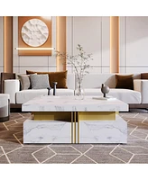 Modern Black Square Storage Coffee Table With 4 Drawers