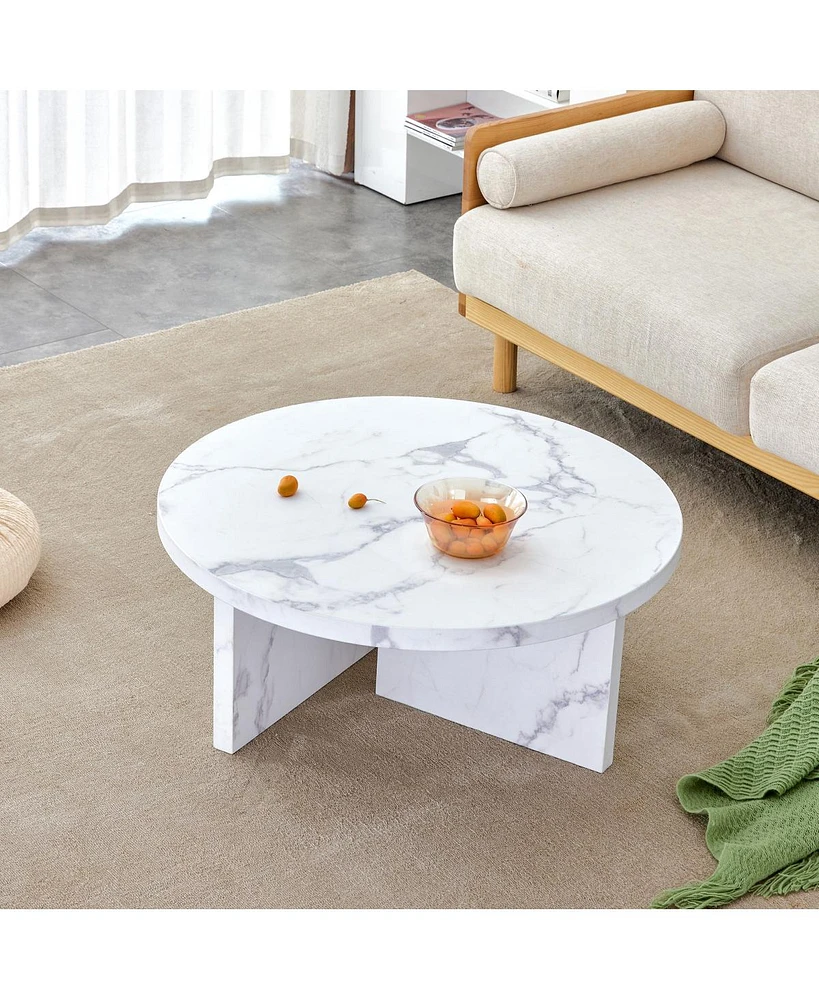 Simplie Fun White Mdf Circular Coffee Table - 31.4" Modern Center Table