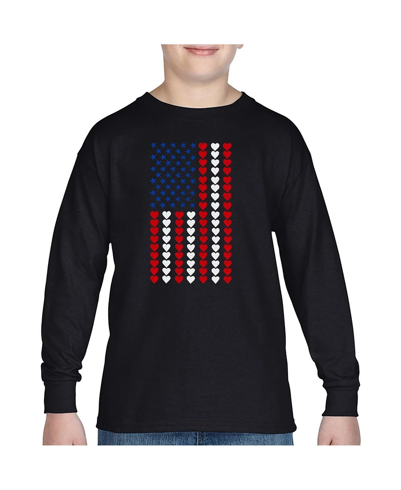 La Pop Art Boys Heart Flag Word Long Sleeve T-Shirt