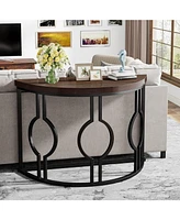 Tribesigns Half Moon Console Table for Entryway, 43 Inch Industrial Semi Circle Sofa Table with Geometric Base, Wood Accent Table for Living Room, Hal