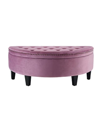 Inspired Home Tabitha Velvet Button Tufted Nailhead Trim Storage Ottoman