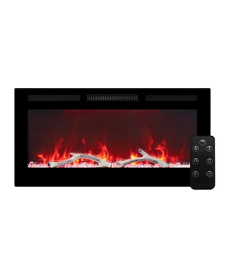 Mondawe 36" Wall-Mounted Recessed Electric Fireplace 4780 Btu Heater with Remote Control Adjustable Flame Color & Temperature Setting