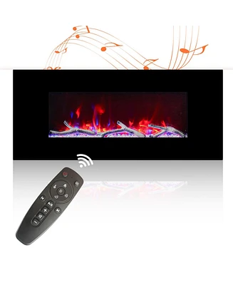 Mondawe 42" Wall-Mounted Electric Fireplace 5120 Btu Heater with Bluetooth Speaker & Remote Control Adjustable Flame Color & Temperature Setting