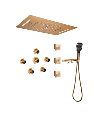 Mondawe 22" Ceiling Mounted Luxury Led Shower System Set with Handheld Spray, 3 Body Jets & Remote Control, Brushed Nickel