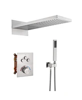 Mondawe 22" Wall Mounted Thermostatic Shower System Set with Handheld Spray, Brushed Nickel