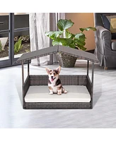 Inolait Outdoor Wicker Dog House with Weatherproof Roof