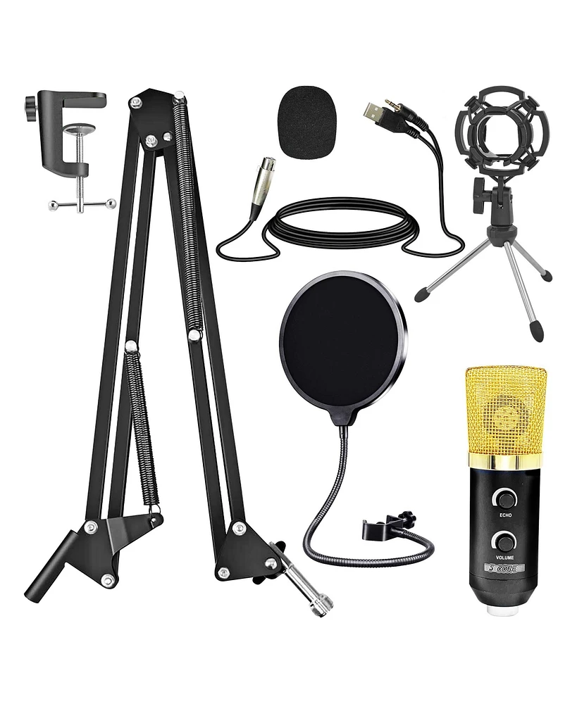 5 Core Recording Microphone Podcast Bundle • Professional Condenser Cardioid Mic Kit • w Boom Arm - Rm 7 Bg