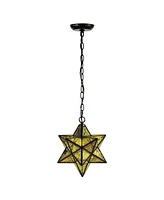 Jonathan Y Stella 12" Moravian Star Metal/Clear Glass Led Pendant, Oil Rubbed Bronze/Yellow Mercury Glass