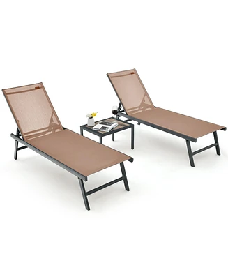 Slickblue 3 Pieces Patio Chaise Lounge Chair and Table Set for Poolside Yard