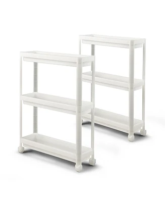 Slickblue 2 Pieces 3-Tier Slim Detachable Storage Cart with Drainage Holes and Wheels-White