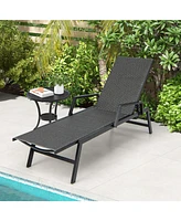 Slickblue Outdoor Rattan Chaise Lounge Reclining Chair with Armrests and 5-Position Backrest-Brown