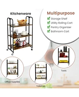 Slickblue Foldable Rolling Cart with Storage Shelves for Kitchen-Tier