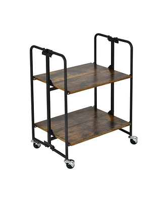 Slickblue Folding Rolling Cart with Metal Frame-2-Tier