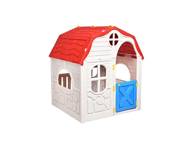 Slickblue Kids Cottage Playhouse Foldable Plastic Indoor Outdoor Toy