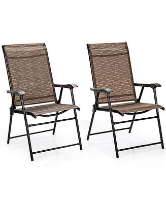 Gymax Set of 2 Folding Portable Patio Chairs Yard Outdoor w/ Armrests & Backrest