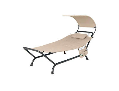 Slickblue Patio Hanging Chaise Lounge Chair with Canopy Cushion Pillow and Storage Bag