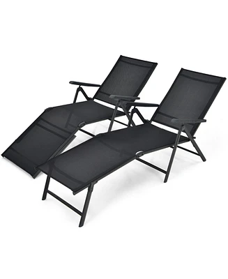 Slickblue 2 Pieces Foldable Chaise Lounge Chair with 2-Position Footrest