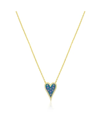 Etoielle Yellow Gold Tone Created Opal and Cz Heart Necklace