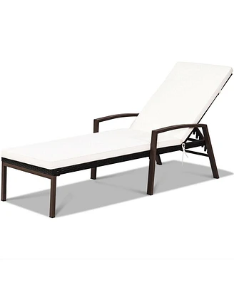 Slickblue Outdoor Adjustable Reclining Patio Rattan Lounge Chair with Backrest