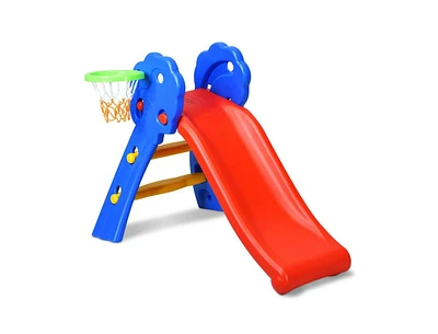 Slickblue 2 Step Indoors Kids Plastic Folding Slide with Basketball Hoop