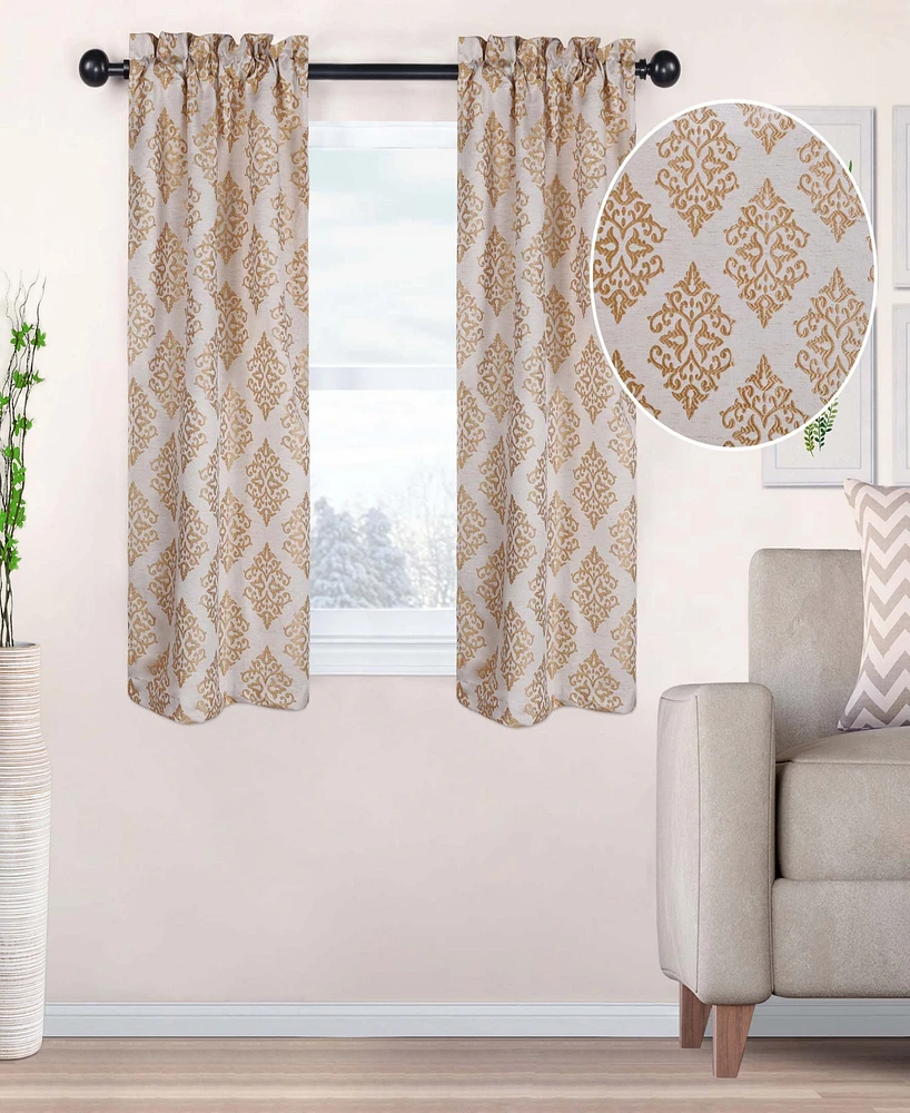 Superior Modern Venetian Damask Jacquard 2-Piece Curtain Panels with Rod Pocket, 26" X 63"