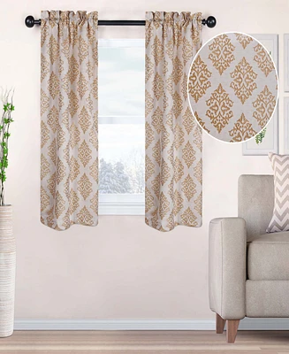 Superior Modern Venetian Damask Jacquard 2-Piece Curtain Panels with Rod Pocket, 26" X 63"