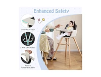 Slickblue Kids 3-in-1 Convertible Wooden High Chair with Cushion-Light Gray
