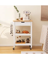 Slickblue 3-Tier Kitchen Island Cart Rolling Service Trolley with Wicker Top