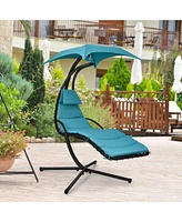 Slickblue Hanging Curved Steel Swing Chaise Lounger with Removable Canopy