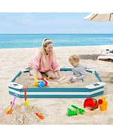 Slickblue Outdoor Solid Wood Sandbox with 4 Built-in Animal Patterns Seats