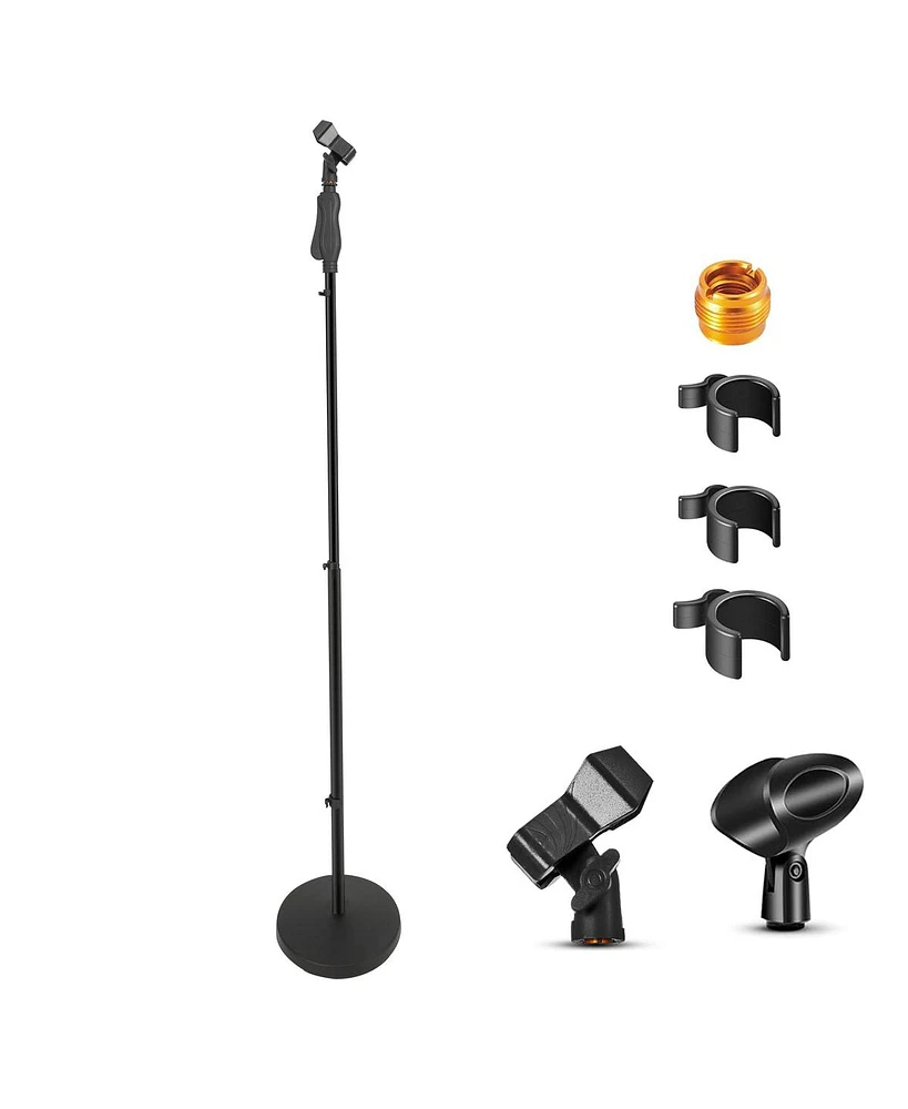 5 Core Universal Microphone Stand Squeeze Clutch Height Adjustable 35" to 57" Round Base Floor Mic Holder Metal Build Ms Rbl Hnd Clch