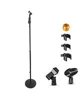 5 Core Universal Microphone Stand Squeeze Clutch Height Adjustable 35" to 57" Round Base Floor Mic Holder Metal Build Ms Rbl Hnd Clch